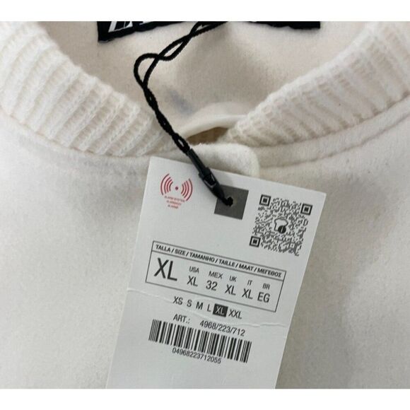 Zara Womens Soft Bomber Jacket Size XL White Gold Snap Button 4968/223 NWT - Picture 4 of 8